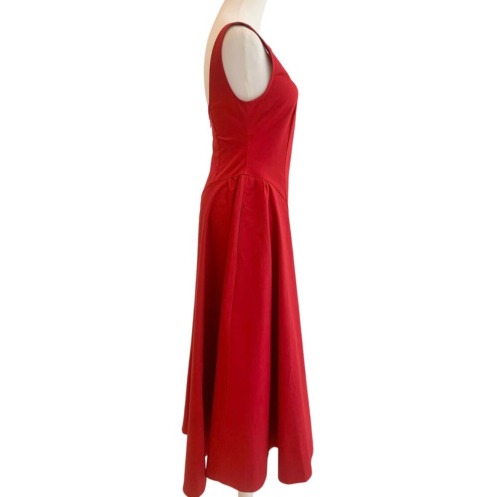Helsa Red Stretch Cotton Sateen Midi Dress - Picture 11 of 12